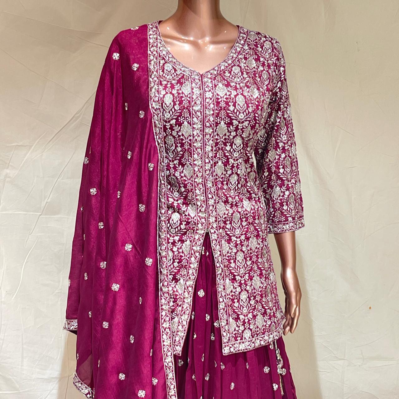 Shree Shanti Selection - Maroon Embroidered Sharara Suit for Women